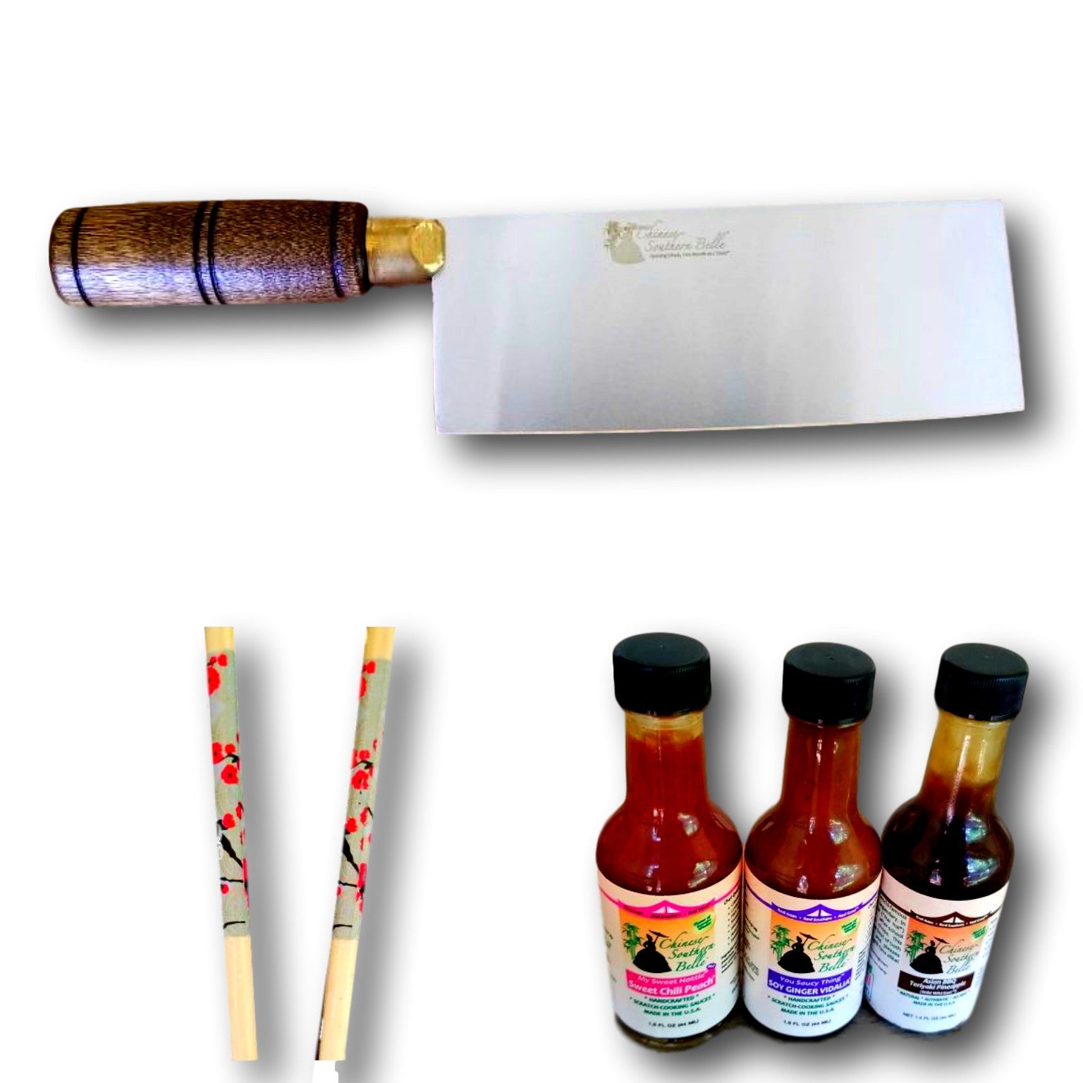 Chef Cleaver, Knife, Sauces and Chopsticks Gift Set