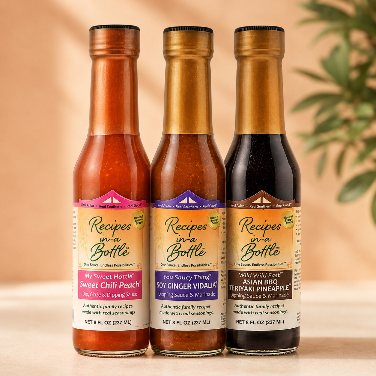 Sauce Maven Premium Natural Asian USA Sauce Trio Set (8oz Glass Bottles)